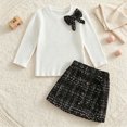 thumbnail image 2 of KPOPLK Toddler Girl Outfit Clothes 2T 3T 4T 5T 6T Long Sleeve Crewneck Bow Top + Tweed Skirt Set 2 Piece Outfit for Toddler Kids,Size 2-3 Years, 2 of 8