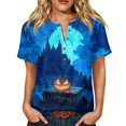 thumbnail image 2 of Halloween Shirts for Women Witch Hat Bat Loose Fit Short Sleeve Cute Tees Skeleton Print Henley Spooky Funny Tops XL, 2 of 7