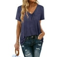thumbnail image 2 of Moda mujer sólido pliegue Slim Fit cuello en V manga corta Casual camiseta Tops OAVQHLG3B Store lin121212, 2 of 4