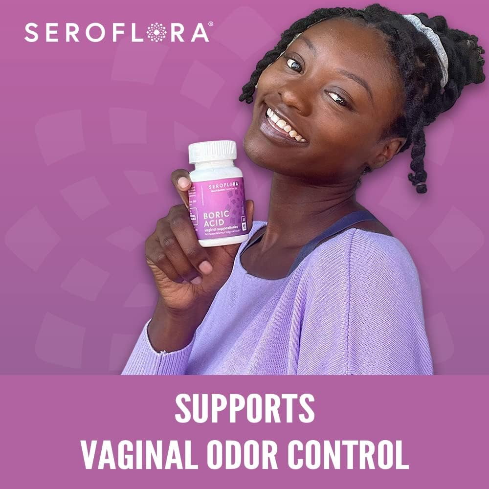 Seroflora Boric Acid Vaginal Suppositories for Women with Suppository Applicators - Boric Acid Pills Support Vaginal Odor Control - 30 Suppositories 7 Applicators