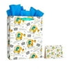 12.6" Large Happy Birthday Gift Bags with Tissue Papers and Card for Boys Girls and Kids(Dinosaur)