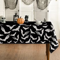 Halloween Tablecloth 60x60 Inch Square, Bats Black Washable Table Cover for Party Picnic Dinner Decor