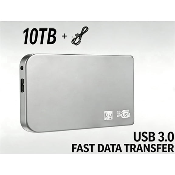 Hent External USB Hard Drive (10TB) — Portable Mobile Storage & Backup, Ultra-Slim Capacity Expansion Device (USB 3.0) — Compatible with PC, Mac, and Laptops (Silver)