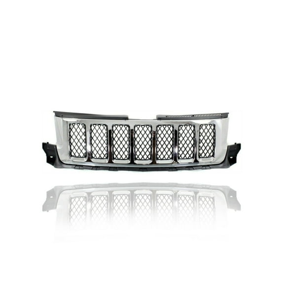 Grille - Compatible/Replacement for '11-13 Jeep Grand Cherokee Overland - Main Upper, Chrome Frame Black Insert - 57010708AE
