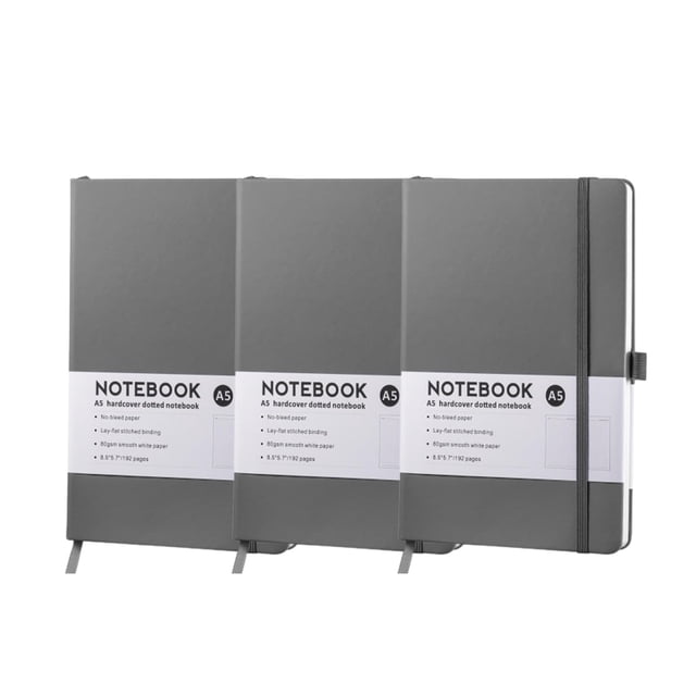 3pcs Business Notebook Portable Organiser - A5 Strap - Premium Grey (96 sheets, 192 pages)