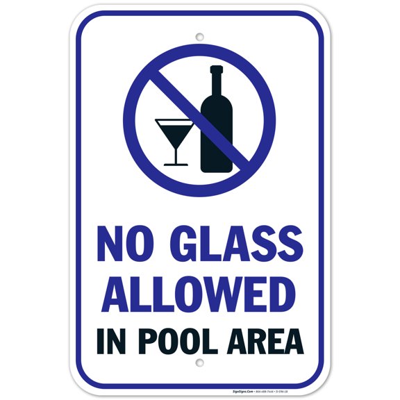 Pool Rules Sign, No Glass Allowed in Pool Area,