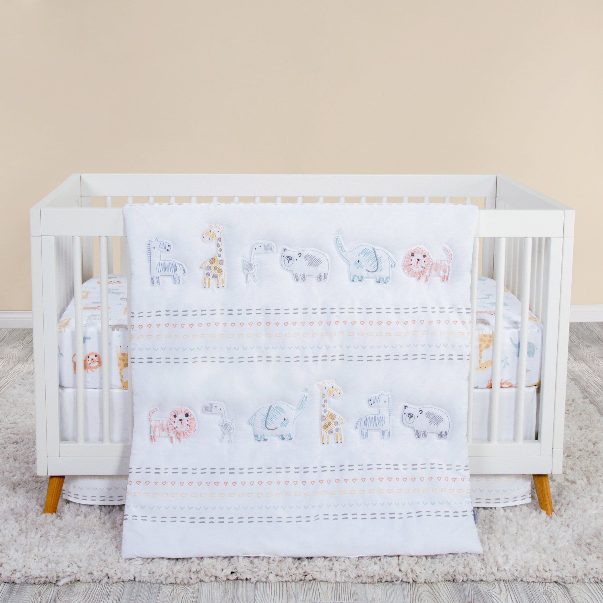 Navy/Light Blue/White, NoJo Dreamer Mosaic Animals 8 Piece Nursery Crib Bedding Set 