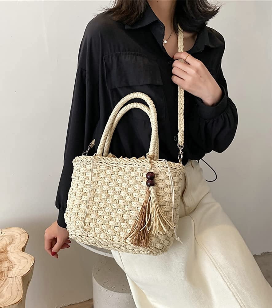 Kukuzhu Handwoven Straw Bag for Women Lightweight Shopping Tote Handbag Purse Boho Bag