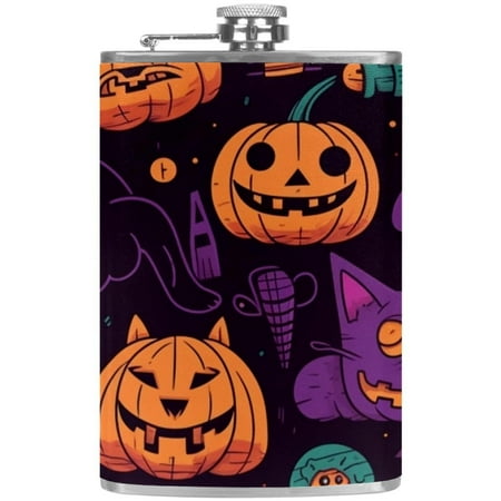 

josid Halloween Theme 3.6x6in Stainless Steel Small Flask Leak-Proof Stainless Steel Construction Wrapped in Premium Two-Layer Leather Nano-Printed Design 227ml Capacity
