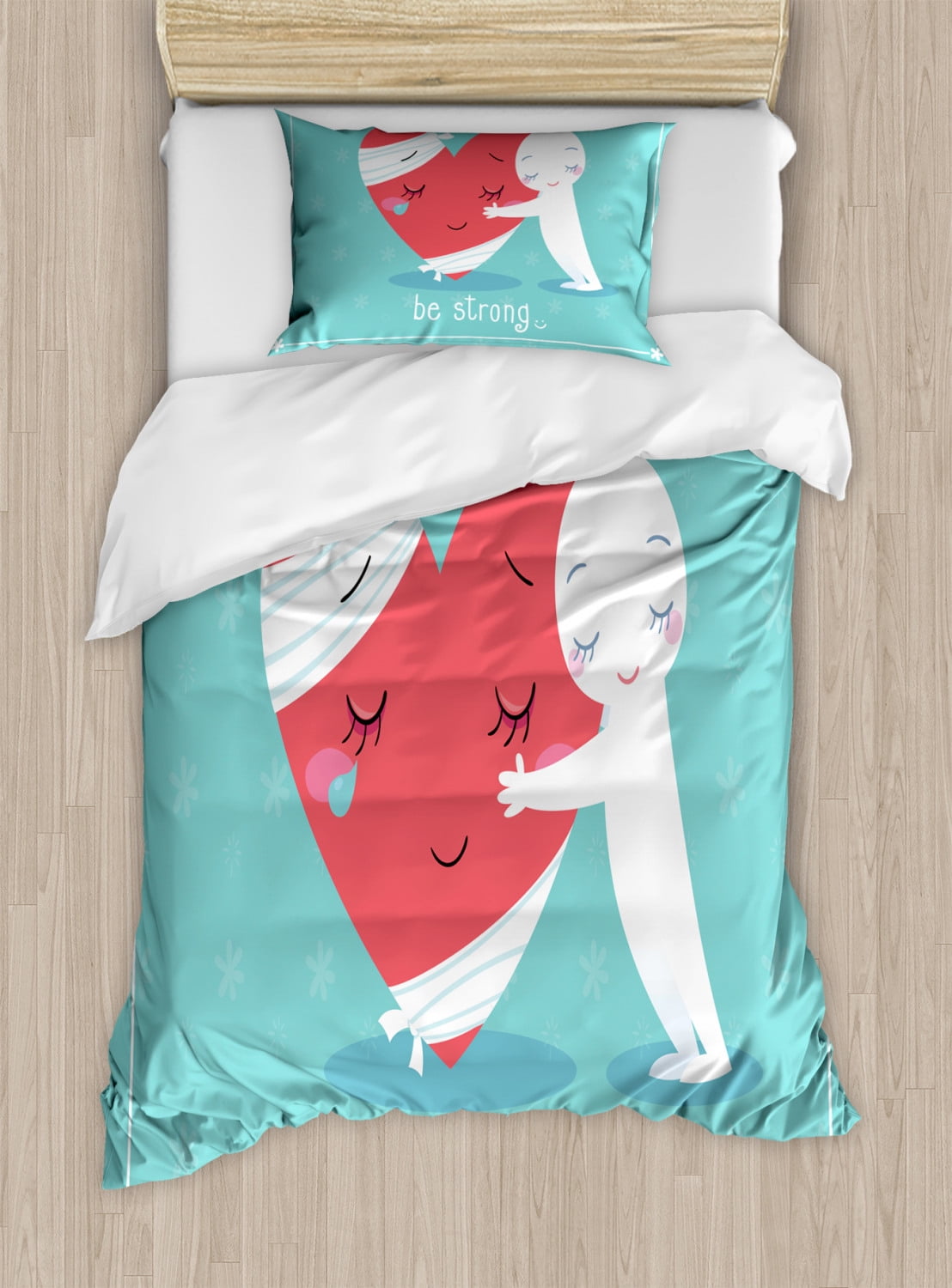 Be Strong Duvet Cover Set Illustration Of Giving A Hug To Cheer Up A Friend Love Support Decorative Bedding Set With Pillow Shams Pale Blue Dark Coral White By Ambesonne Walmart Com