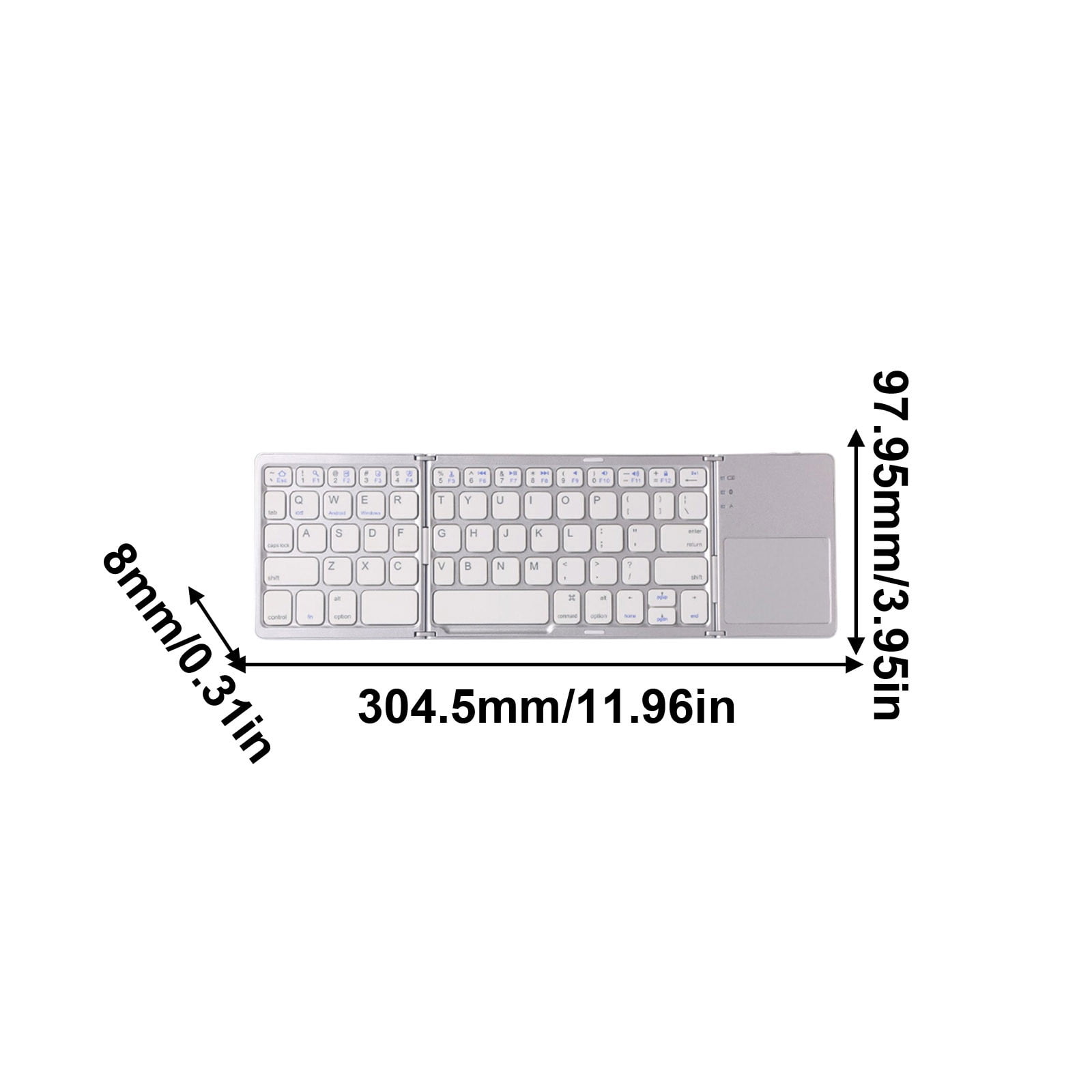 Foldable Bluetooth Keyboard with Touchpad - Portable Wireless Keyboard with Holder, Rechargeable Full Size Ultra Slim Pocket Folding Keyboards for Android Windows iOS Tablet & Laptop - White