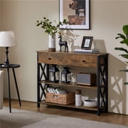 Yaheetech 2-Tier X-Design Wooden Console Table for Entryway, Rustic Brown
