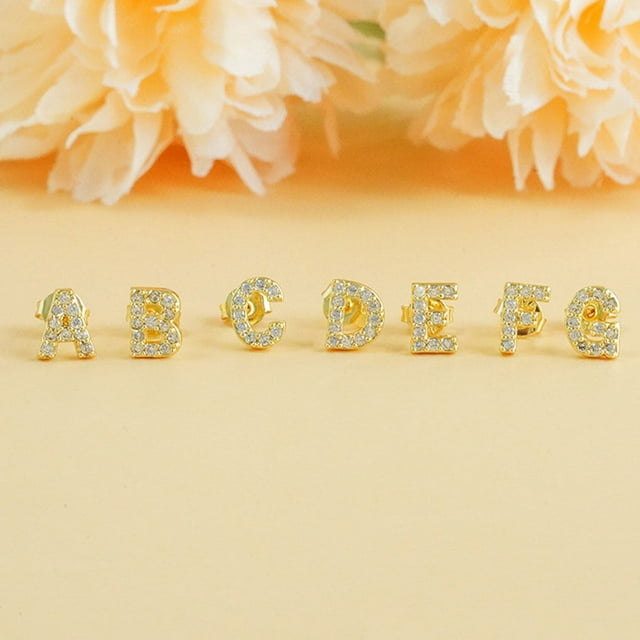 pitrice Simple Design Letter Rhinestone Earring Party Hiking Portable Stud Earrings Photo Shooting Ear Decor Jewellery T
