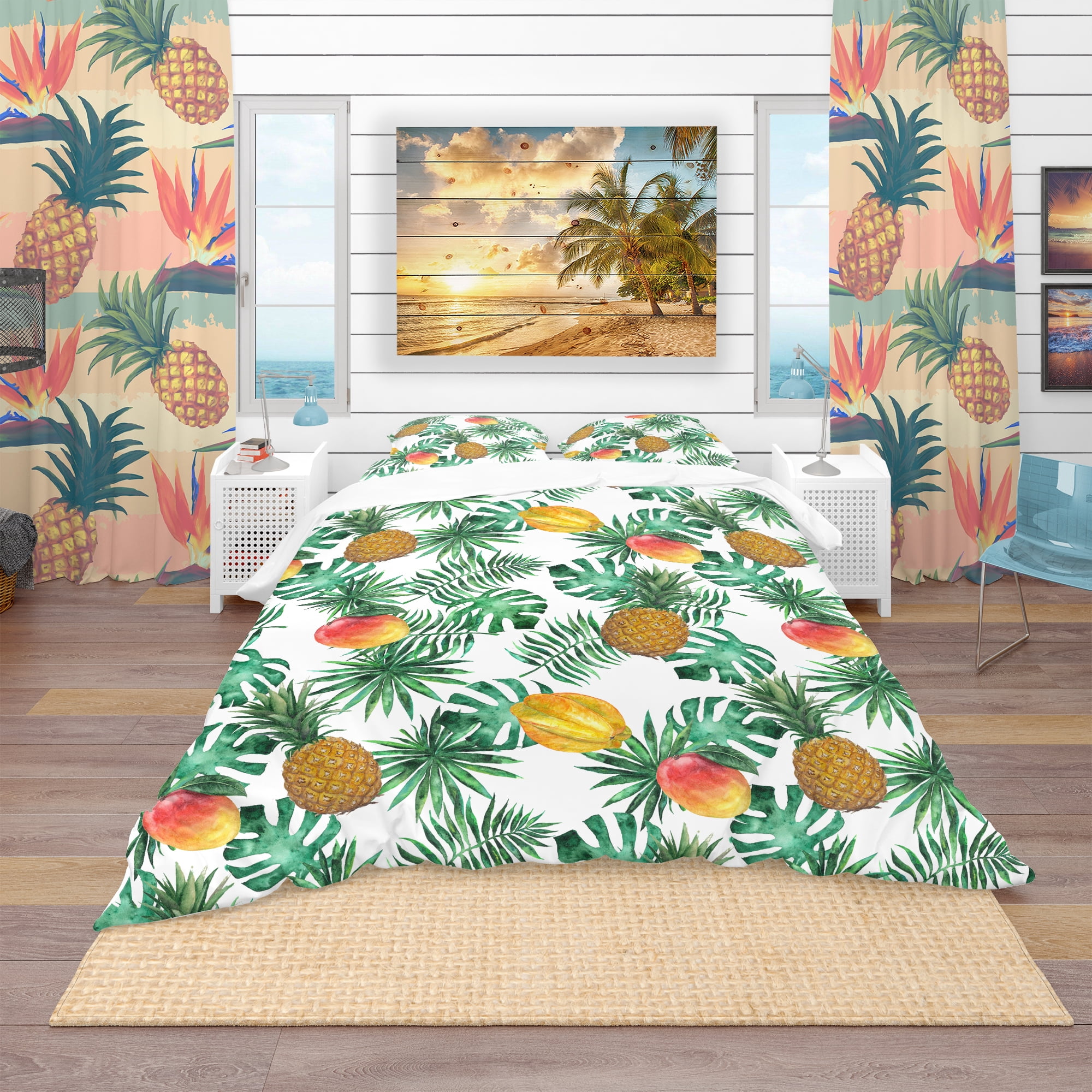 Designart 'Pineapple, Mango, Starfruit, Carambola & Leaves' Tropical Duvet Cover Set