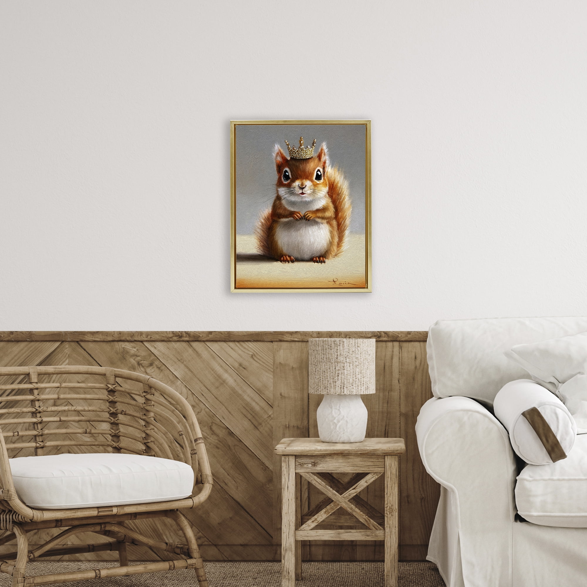 Fancy Crowned Squirrel Gold Framed Floater Canvas Wall Art, design by Lucia Heffernan