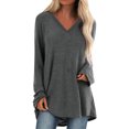 thumbnail image 1 of Diconna Women's autumn solid color V-neck long-sleeved plus size pullover, 1 of 3