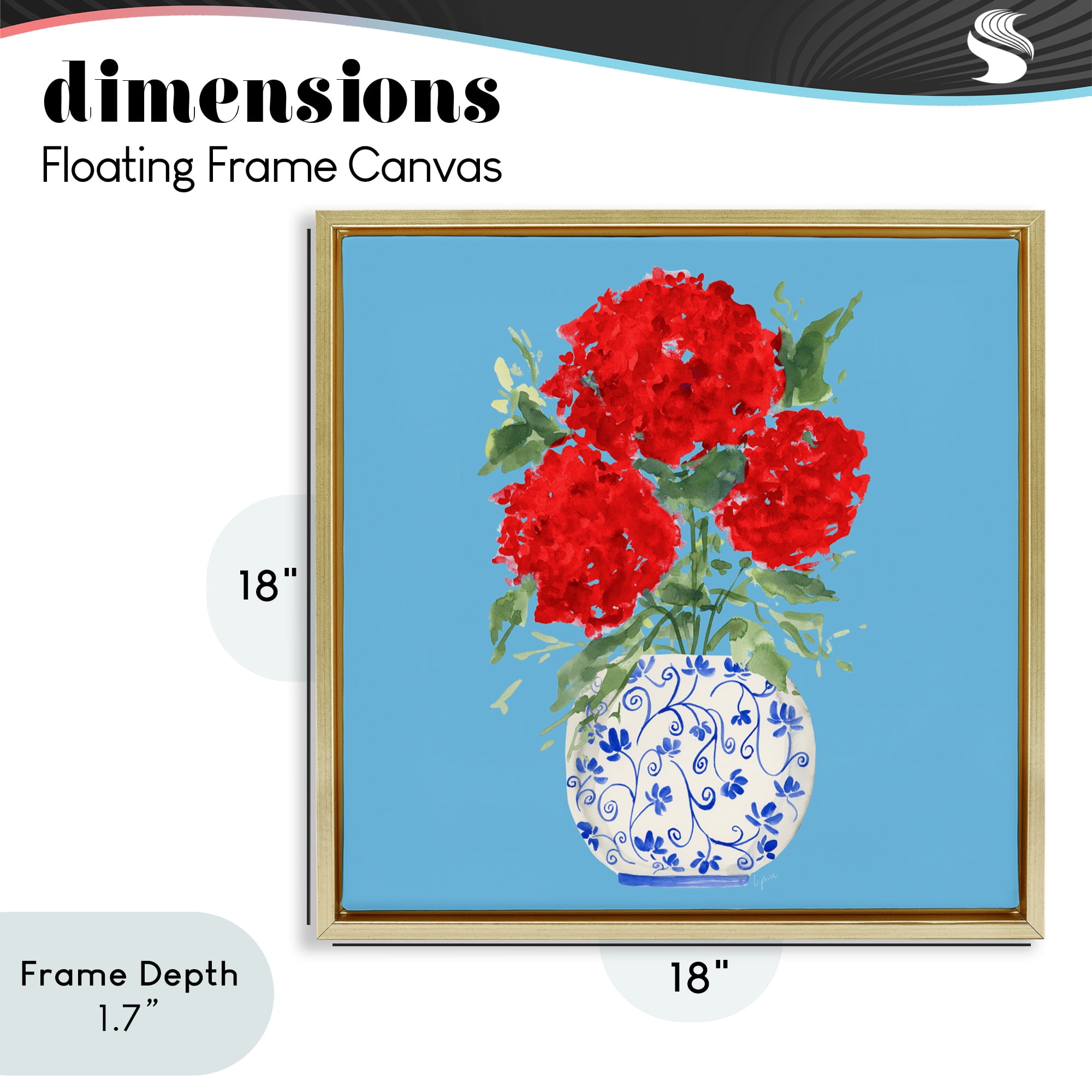 Stupell Industries Bold Red Hydrangea Trio Gold Framed Floater Canvas Wall Art, design by Lucille Price