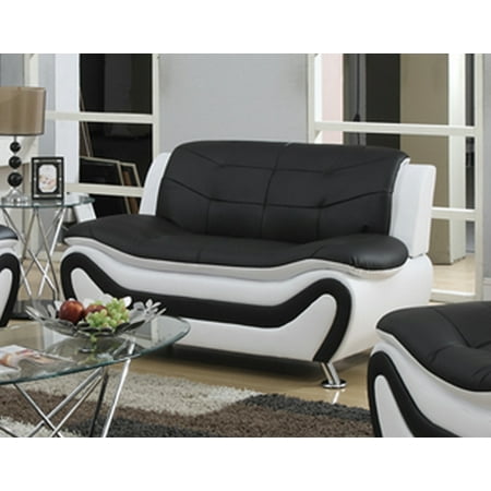 Modern Lines Modern Loveseat - Frady, Faux Leather Modern Loveseat, Black and White