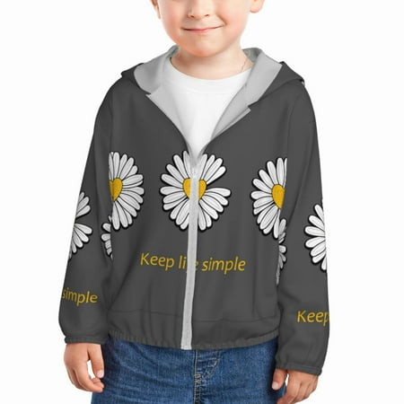 

Qekee Keep Life Simple Daisy Flower Print UPF 50+ Kids Sun-Protective Hooded Long Sleeve Rash Guard for Fishing Water Beach Sports -4 Years