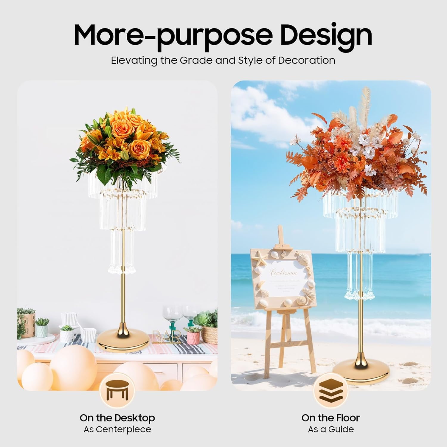Flower Vase Crystal Flower Stand Wedding Centerpieces, 4 Tier Rectangular Chandelier Pedestal Stand, Round Pedestal Flower Holder Display, for Party, Dinner Event, Hotel/Home Decor