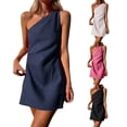 thumbnail image 3 of Lucakuins Mini vestido de verano para mujer, casual, un hombro, sin mangas, color sólido, vestido ajustado Lucakuins moda, 3 of 3