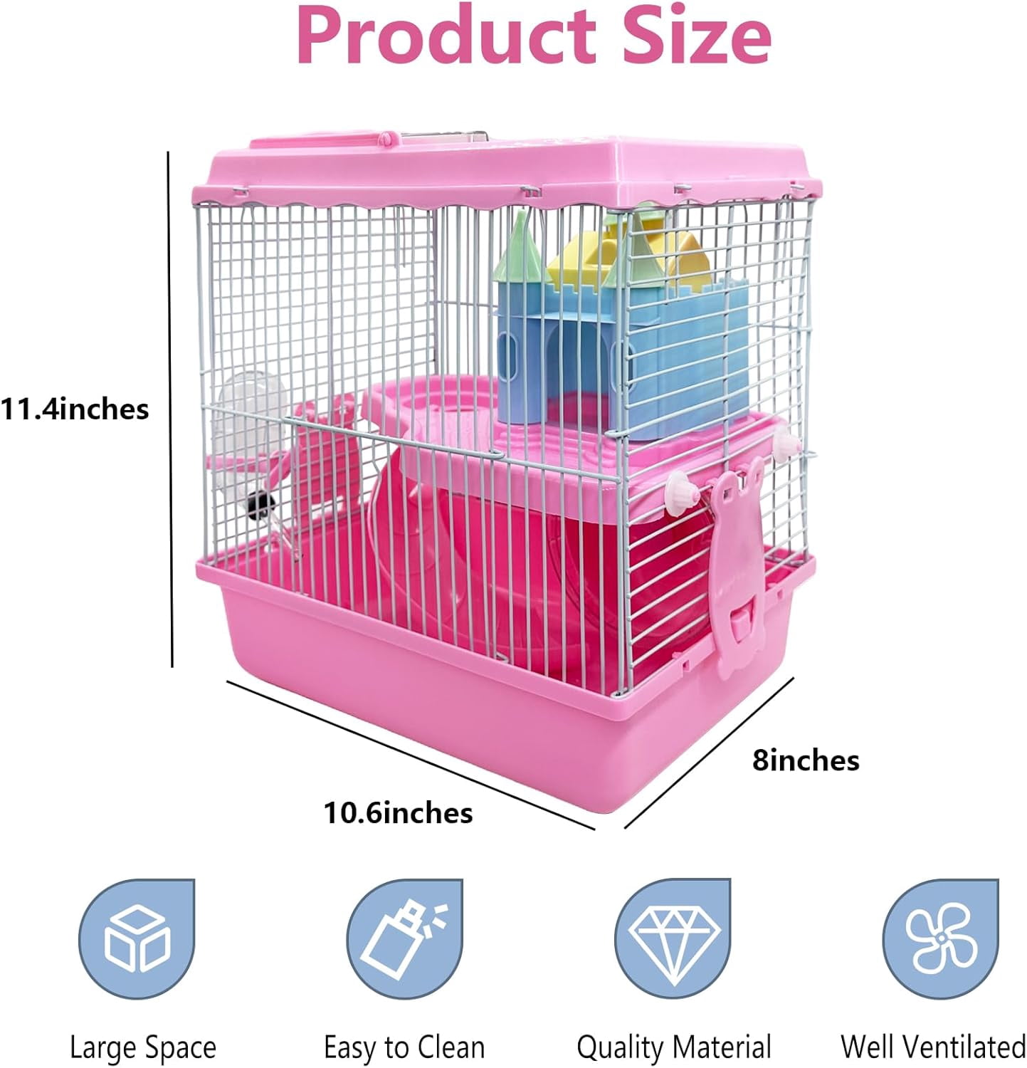 Portable Hamster Travel Carrier Cage with Water Bottle, Breathable Dwarf Hamster Carry Case for Outdoor Travel, Small Animal House for Gerbil Mice