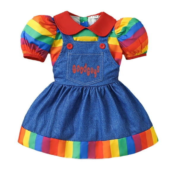 Toimothcn Toddler Girls Clothes Sets Long Sleeve Casual Rainbow Printed Lapel Shirts Denim Overalls 2Pcs Outfit Sets Soft Comfortable Clothes Set Comfy Girl'S Dailywear