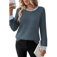 thumbnail image 5 of WIHOLL Long Sleeve Shirts for Women Fall Sweaters Fashion Color Block Crew Neck Pullover Tops 2026 Winter Lightweight Women's Sweaters, 5 of 11