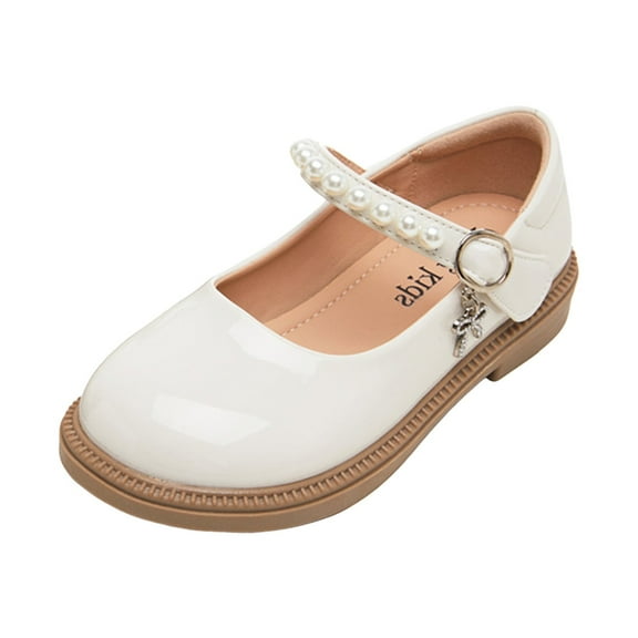 Gibobby Girls Mary Jane School Shoes - Uniform Approved Ballet Flats with Bow - Comfortable Princess Dress Shoes(White,10.5)