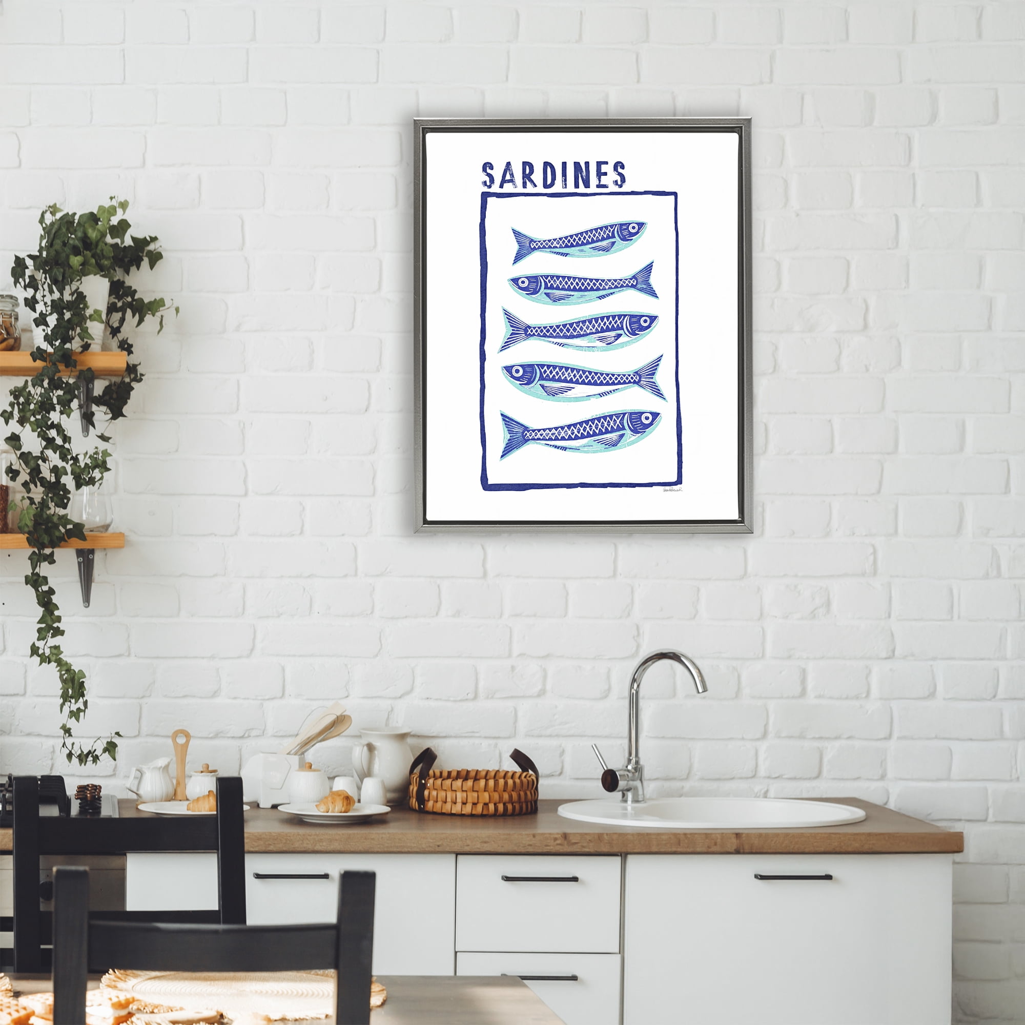 Stupell Industries Blocked Sardines Pattern Gray Framed Floater Canvas Wall Art, design by Amanda Greenwood