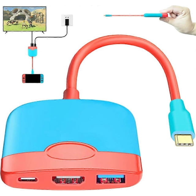 Portable Switch Dock with HDMI Adapter (Red and Blue), Travel Dock 3-in-1 Switch Docking Station Switch USB C to HDMI