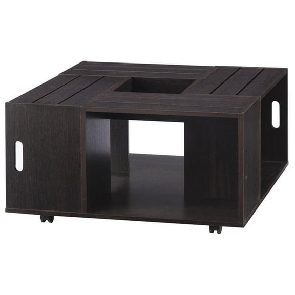 Bowery Hill 4-Shelf Square Modern Wood Coffee Table in Espresso