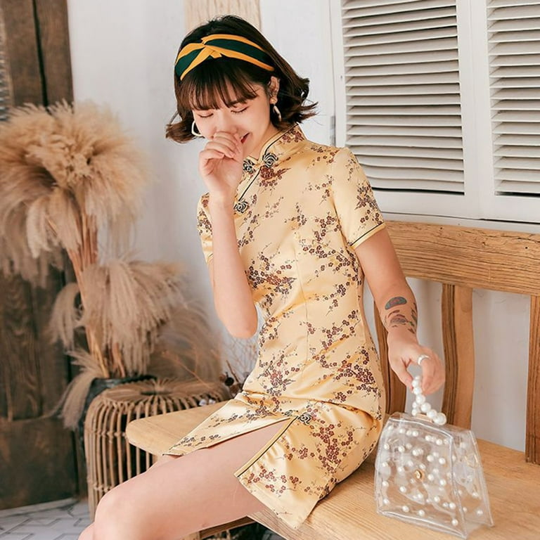 gold oriental dress Pink Lace Cheongsam Qipao Dress| Rose Gold main image 1