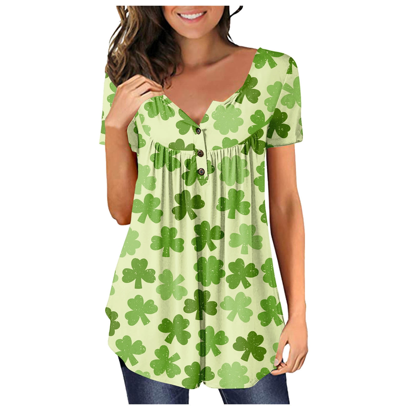100% polyester shirts St Patricks Day Shirt Women Plus Size Irish Graphic  Tees Funny Lucky Short Sleeve Tshirts Floral Ruffle Blouse ropa deportiva  para mujer 