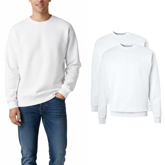 Hanes Men's EcoSmart Fleece Crewneck Sweatshirt, Comfortable Long Sleeve Pullover, White 2-Pack, S