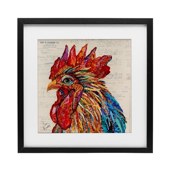 Stupell Industries Bold Patterned Rooster Black Framed Print Under Glass design by Lisa Morales, 13 x 13
