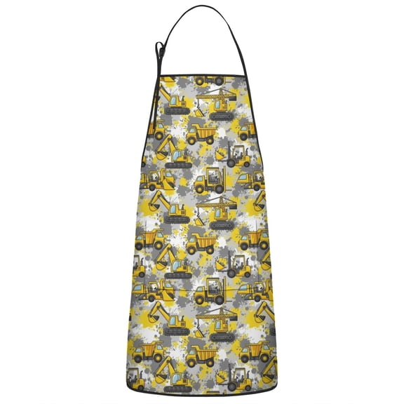 Construction Vehicles Paint Splatters Apron-Garden Aprons for Women with Pockets-Cotton Linen Waterproof Kitchen Cooking Gardening Aprons Adjustable for Kitchen,Cooking,BBQ and Salon 33x27 Inch