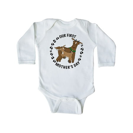 

Inktastic Our First Mother s Day with Cute Goats Gift Baby Boy or Baby Girl Long Sleeve Bodysuit