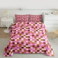 thumbnail image 2 of Homewish Kawaii Pink Brown Plaid Bedding Comforter Set, Vintage Game Abstract Twin Comforter Sets, Chic Square Rectangle Reversible Bedding Set, Lightweight Room Decor, 2-Piece, 2 of 8
