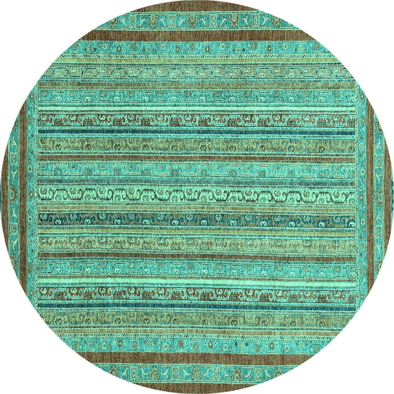 Ahgly Company Machine Washable Indoor Round Abstract Turquoise Blue Modern Area Rugs, 5' Round