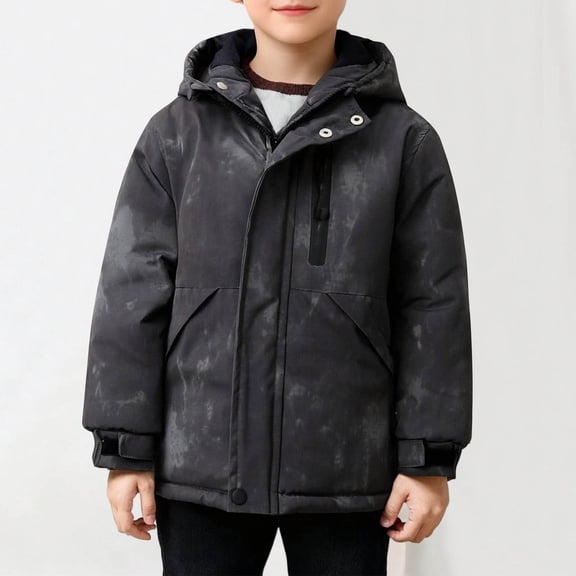 Cethrio Boys Winter Coats Size 6, Warm Zip up Windproof Thickened Winter Outerwear with Hood Gray