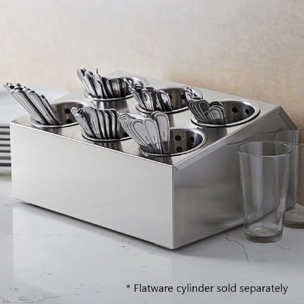 TrueCraftware- 6 Cavities Stainless Steel Flatware Cylinder Holder- Flatware Cutlery Organizer Holder 6 Holes Utensil Flatware Tableware Organizer Silverware Caddy Holder for Kitchen Home Restaurant