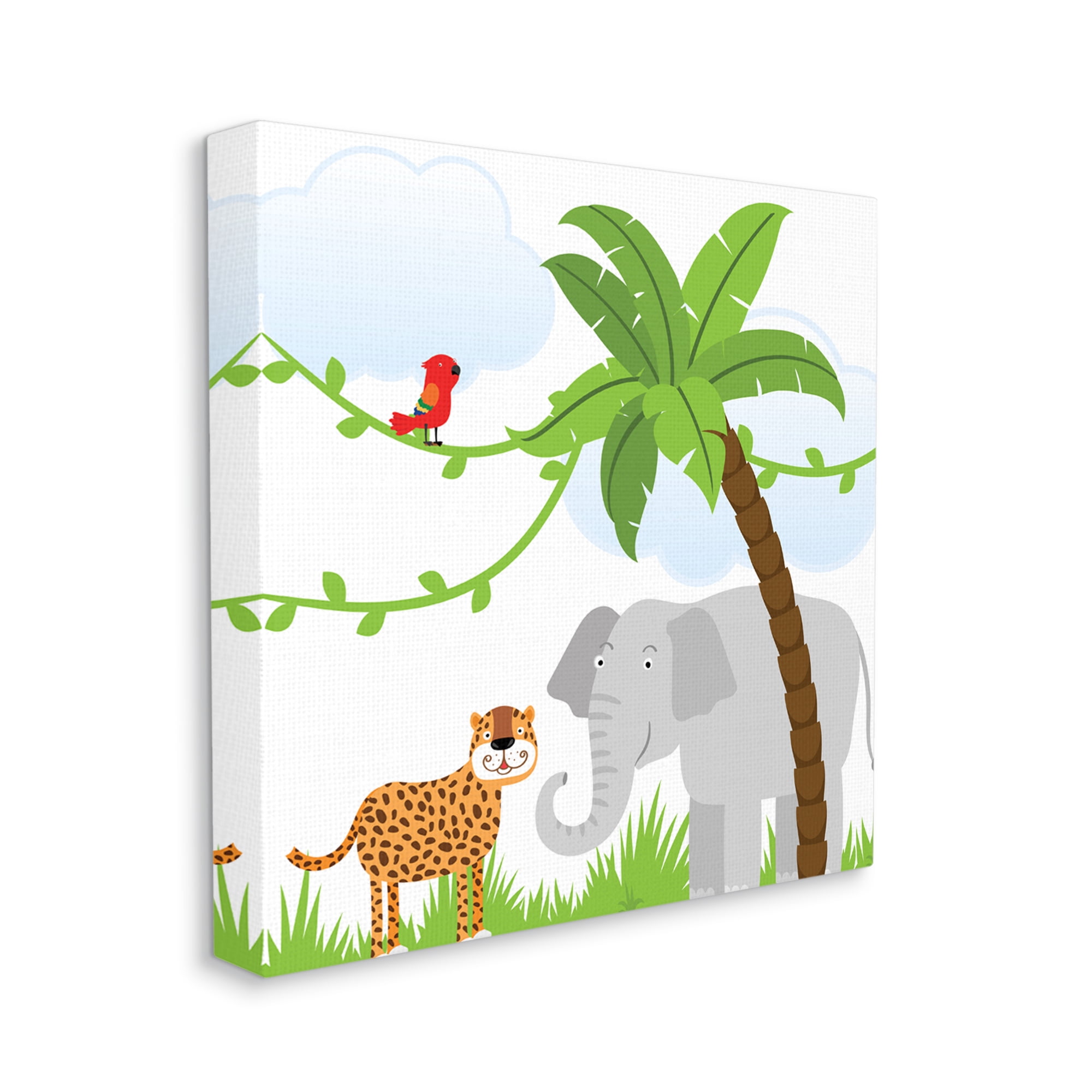 Stupell Industries Cartoon Jungle Animals Animals & Insects Painting Gallery Wrapped Canvas Art Print Wall Art, 17 x 17