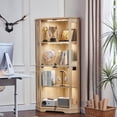 thumbnail image 3 of 2 Pcs Display Cabinet with Glass Door & LED Lights, 65" 4-Tier Curio Cabinet, Modern Glass Display Case for Living Room & Bedroom, Natural Oak, 3 of 10
