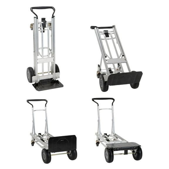 COSCO 4-in-1 Hybrid Convertible Hand Truck and Cart, Aluminum/Steel Dolly with Flat-Free Wheels, Folding Toe Plate, 800/1000 lb Capacity, Steel Frame for Heavy Loads and Versatile Use, Black