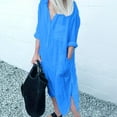 thumbnail image 3 of JUNWELL Shirt Dress Solid Color Side Split Spring Summer Temperament Loose-fitting Long Dress Casual Dress Maxi Dresses, 3 of 6