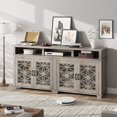 thumbnail image 6 of M optimized Farmhouse TV Stand, Mid Century Modern Entertainment Center with LED Lights and Storage, Wooden Media Console Cabinet Furniture with Glass Door for Living Room Bedroom, Grey, 6 of 7