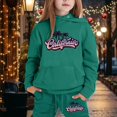 thumbnail image 2 of Zylarhe Girls Boys Sweatshirt Girls Outfits&Set Children Long Sleeve City Place Name Hoodie Top and Pants Set for Girls Dark Green 8-9 Years, 2 of 4
