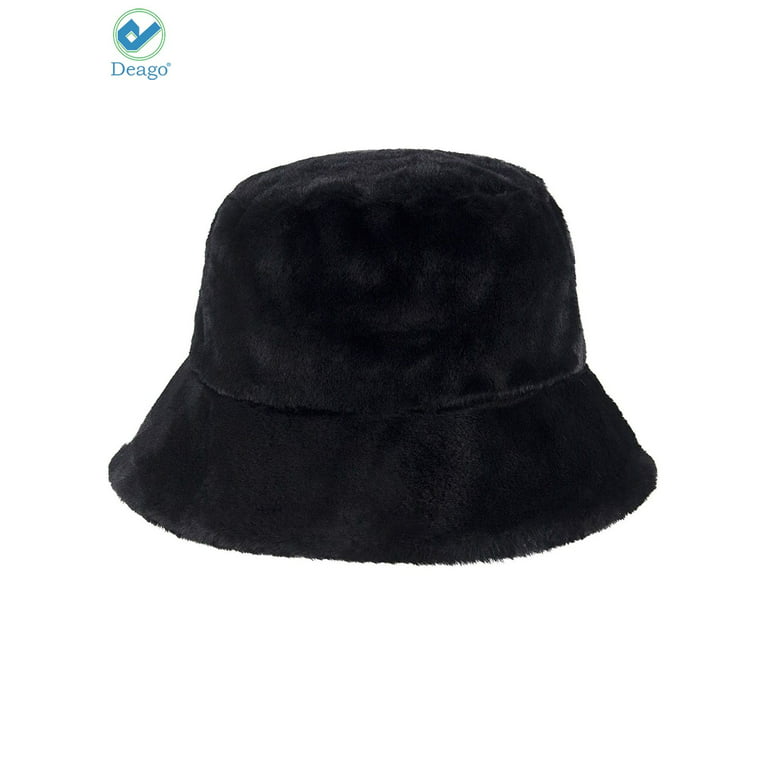 Deago Women Winter Bucket Hat Vintage Cloche Hats Warm Faux Fur Wool Outdoor Fisherman Cap (White), Women's, Size: One Size