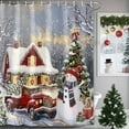 thumbnail image 3 of Christmas Xmas Shower Curtain, 66" x 72", Tree Red Truck House Snowman Snowflake Waterproof Bathroom Curtain Washable Shower Curtain Set with 12 Hooks, 3 of 6